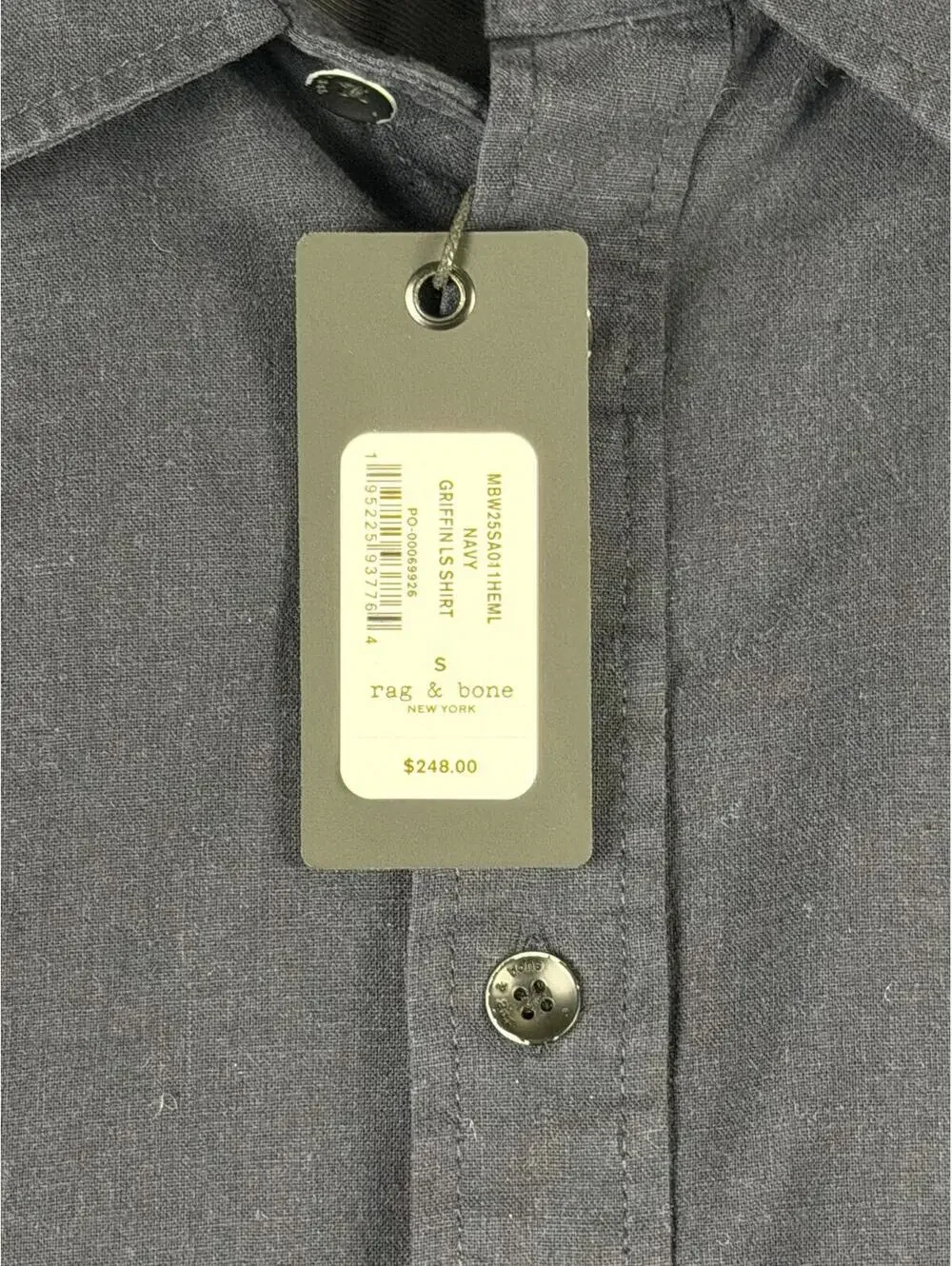NEW‎ Rag & Bone Men's Griffin Long Sleeve Button Up Shirt Black Size S